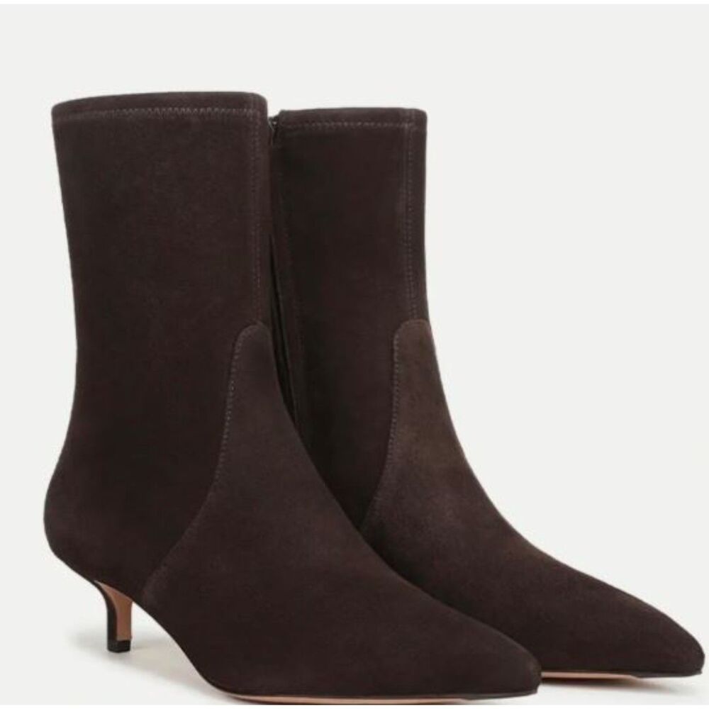 Veronica Beard Lisa 45 Stretch Kitten Heel Ankle Boots 7.5 NIB 550 Brown IRRG